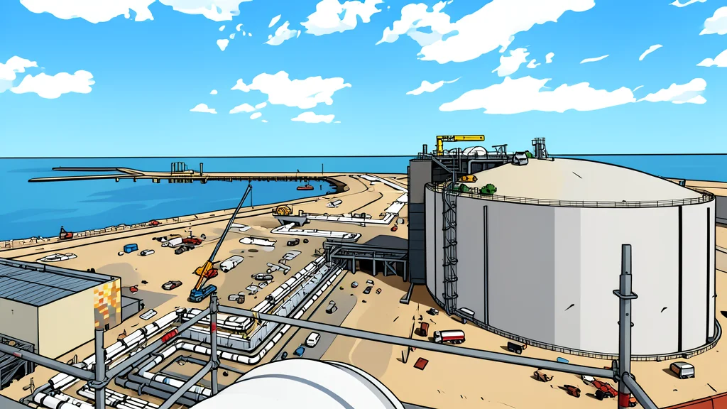 A large industrial gas storage tank with pipes and valves