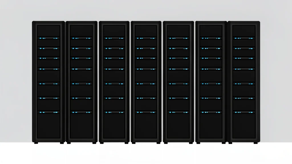 A clean, modern server room with rows of black racks and glowing blue status lights
