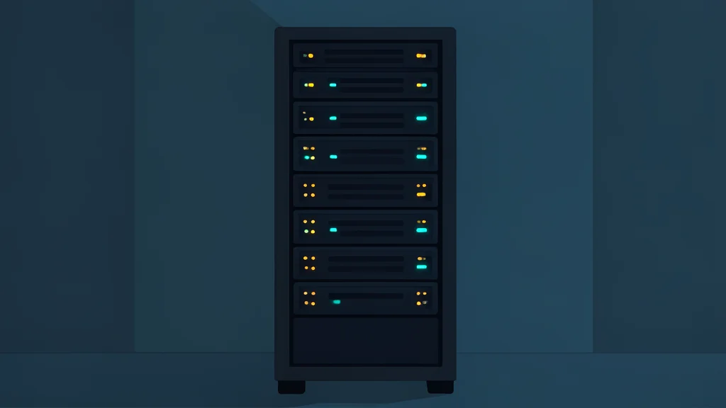 A server rack with blinking status lights in a dark room