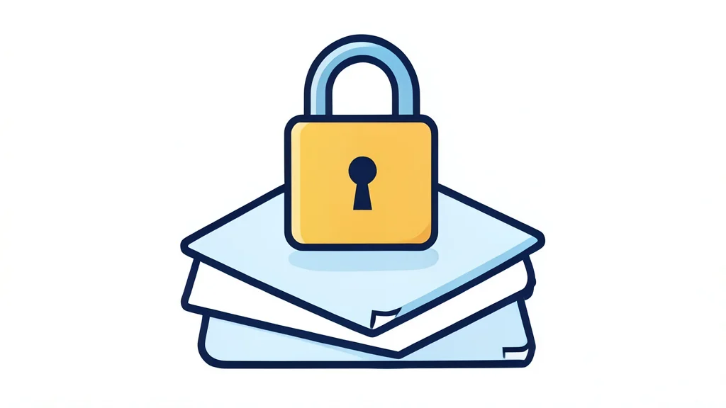 A digital lock icon hovering over a stack of paper documents