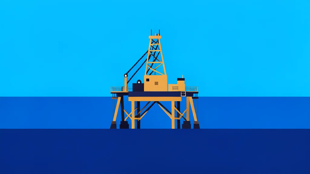 An offshore oil rig standing in the deep blue ocean