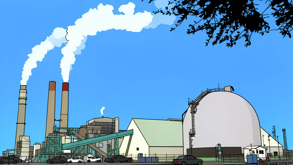 A large industrial cooling tower emitting steam against a clear sky