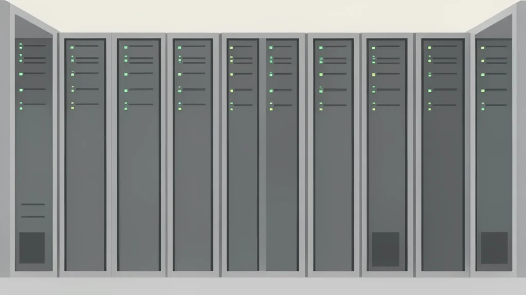 A cluster of server racks in a data center