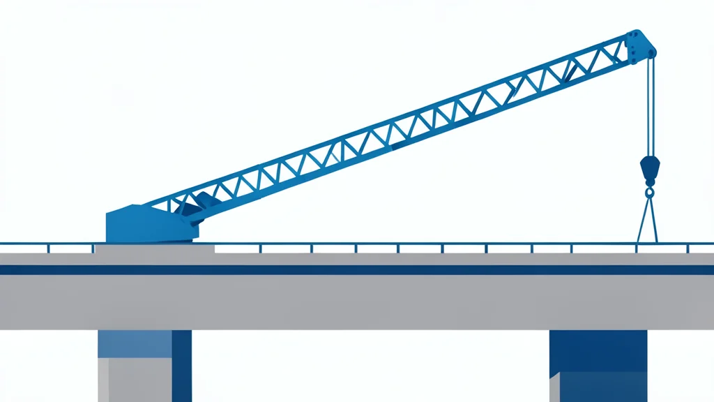 A steel construction crane arm extending over a concrete bridge structure