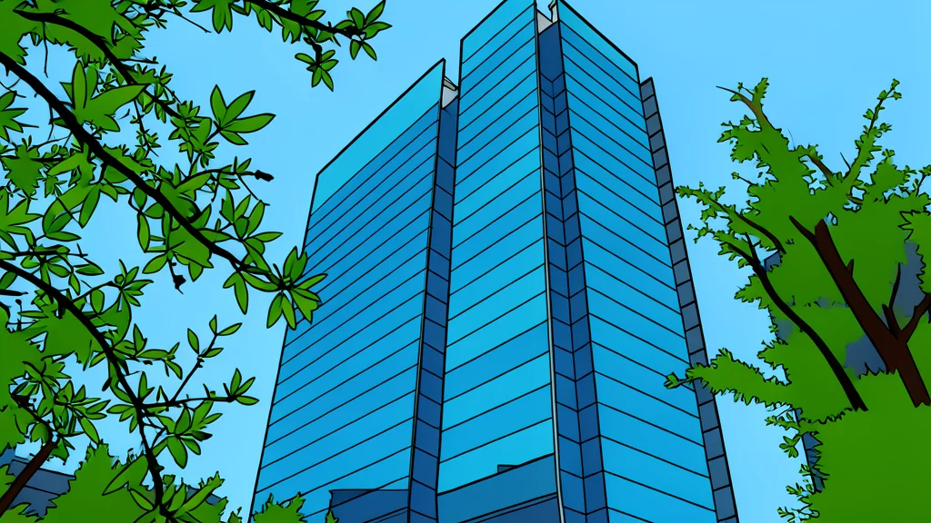 A modern glass skyscraper rising above a city skyline