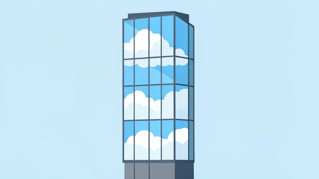 A modern glass skyscraper reflecting a cloudy sky