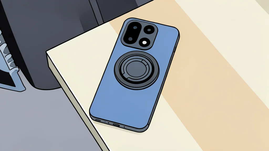 A circular magnetic ring attached to the back of a smartphone case