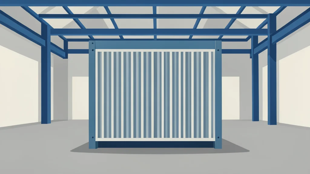 A large industrial battery storage unit standing in a warehouse