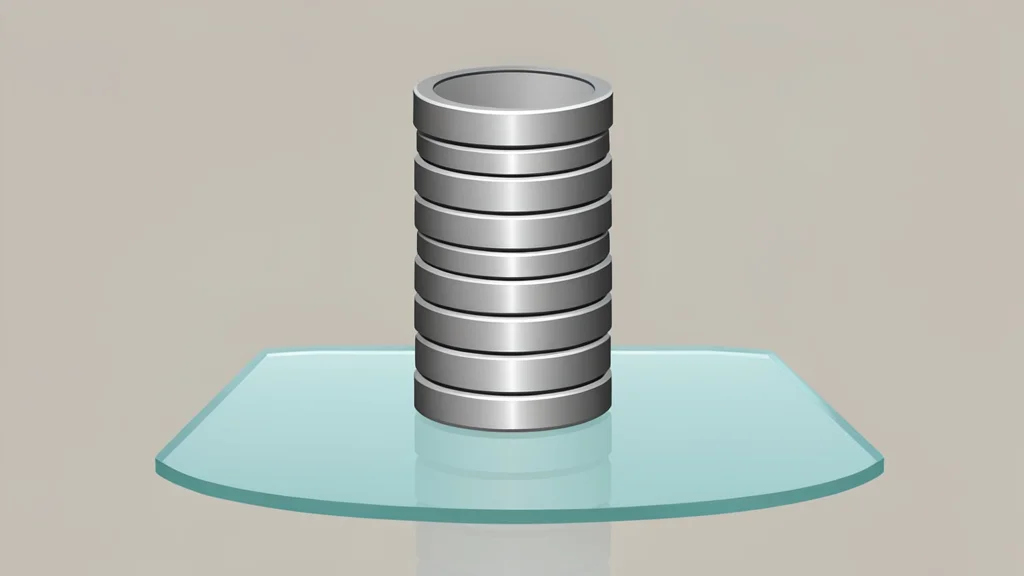 A stack of metallic coins resting on a polished glass surface
