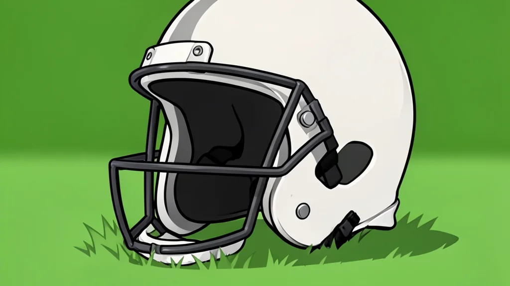 A football helmet resting on a green grass field