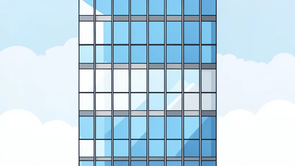 A modern glass office building facade reflecting the sky