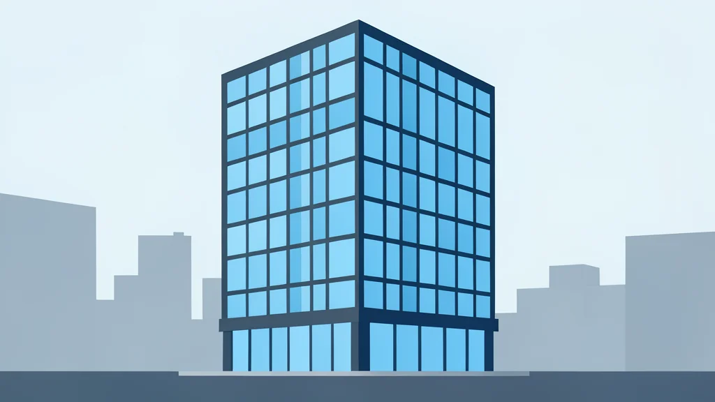 A modern glass office building with a grid-like facade
