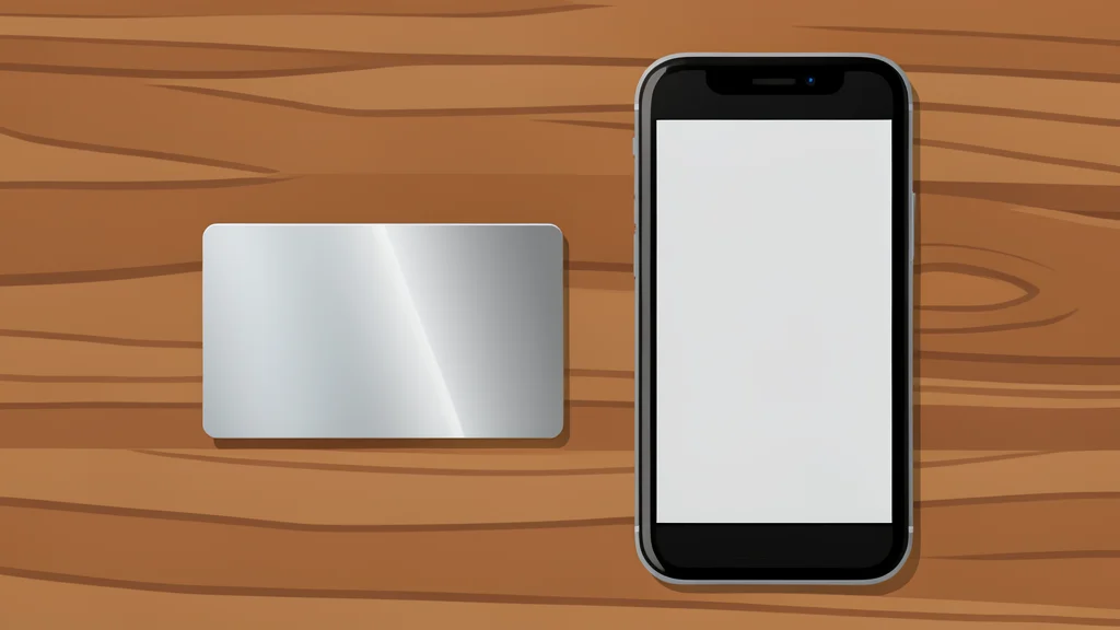 A sleek metallic credit card rests on a wooden desk beside a smartphone.