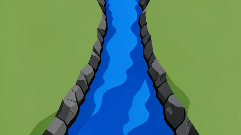 A narrow rocky strait connecting two large landmasses with deep blue water flowing through the center.