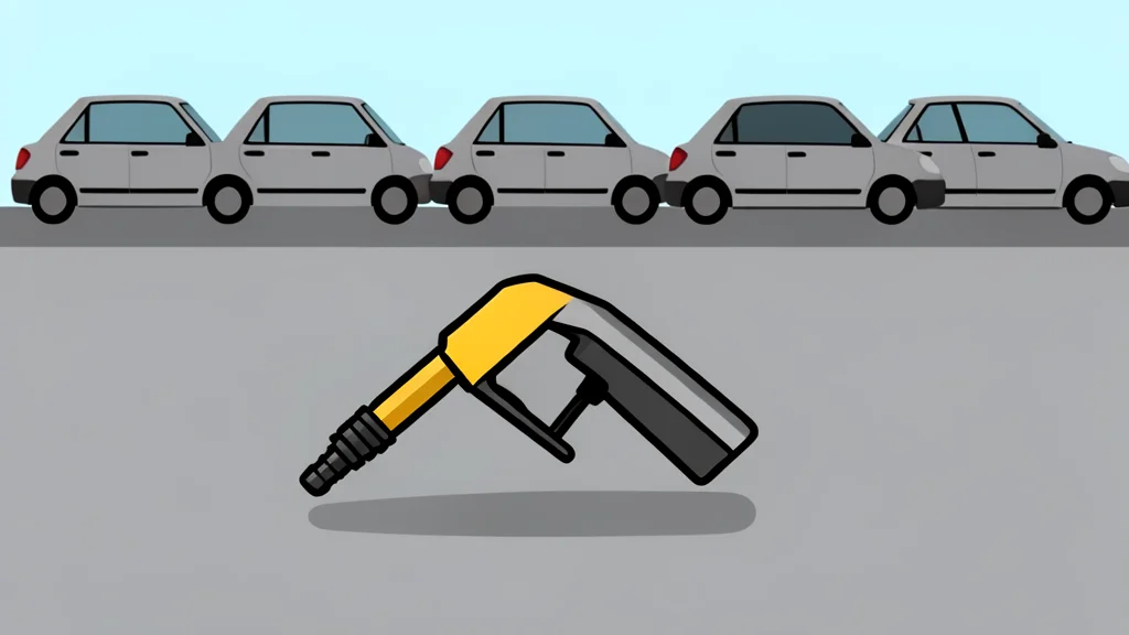 A fuel pump nozzle resting on a concrete surface next to a row of parked cars