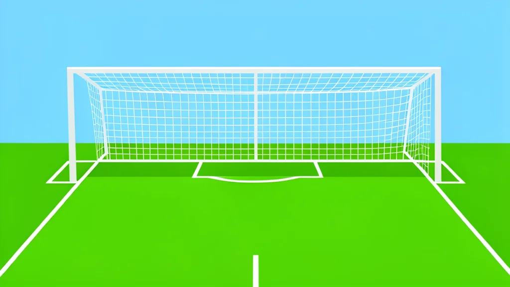 A wide-angle view of a lush green football pitch with crisp white boundary lines and a goal net in the background.