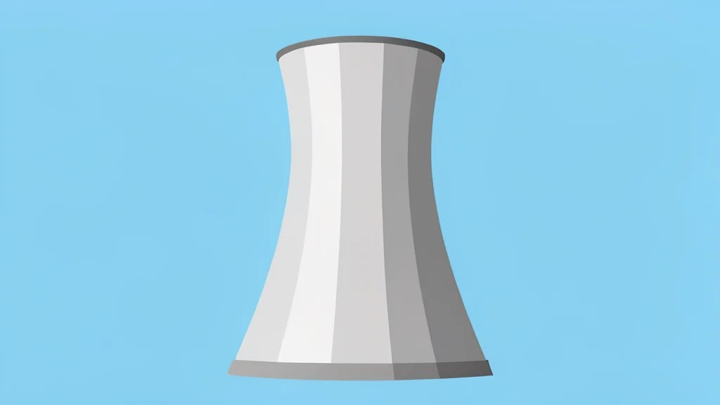 A large industrial cooling tower standing against a clear sky