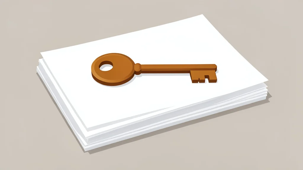 A wooden house key resting on a stack of paper documents