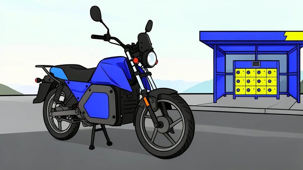 A row of electric motorcycles parked next to a battery swapping station