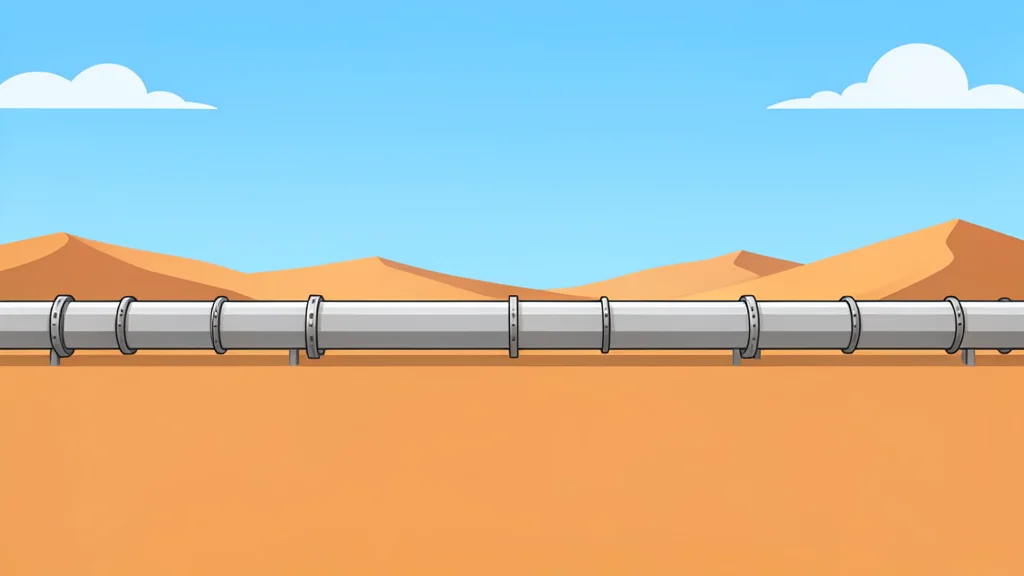 A long pipeline stretching across a desert landscape