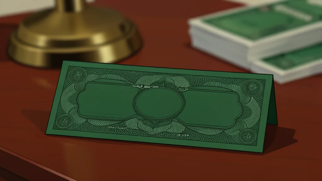 A stack of paper currency and a calculator on a wooden desk