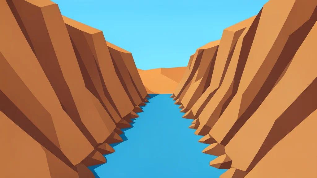 A narrow, rocky strait of water flanked by steep desert cliffs