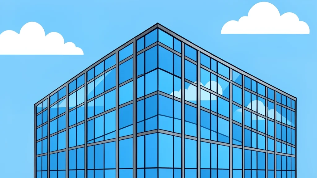 A modern glass office building facade reflecting the sky