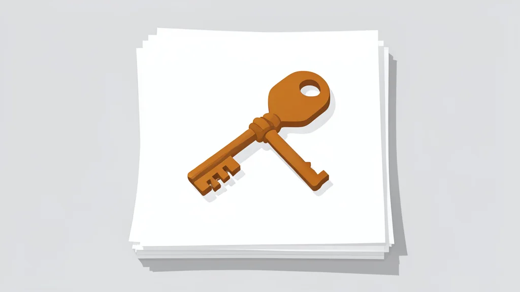 A wooden house key resting on a stack of paper documents