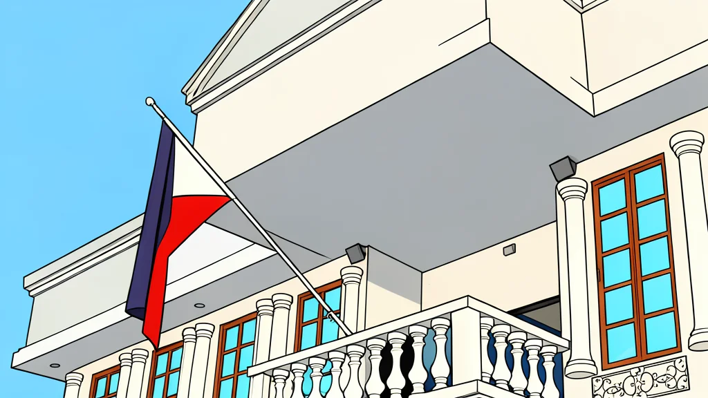A flat-vector illustration of a neat stack of paper currency next to a simplified government building facade.