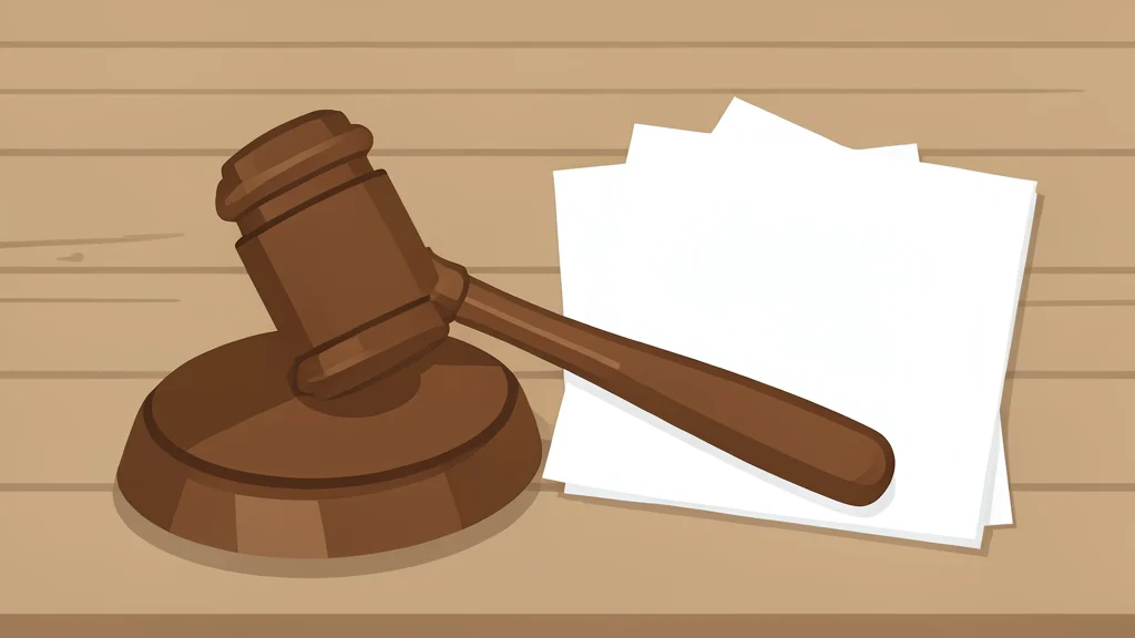A wooden gavel resting on a desk next to a stack of paper