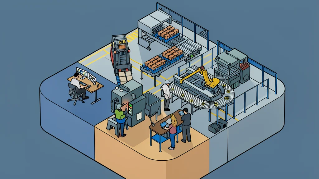 A complex mechanical gear assembly interlocking with a digital wireframe grid