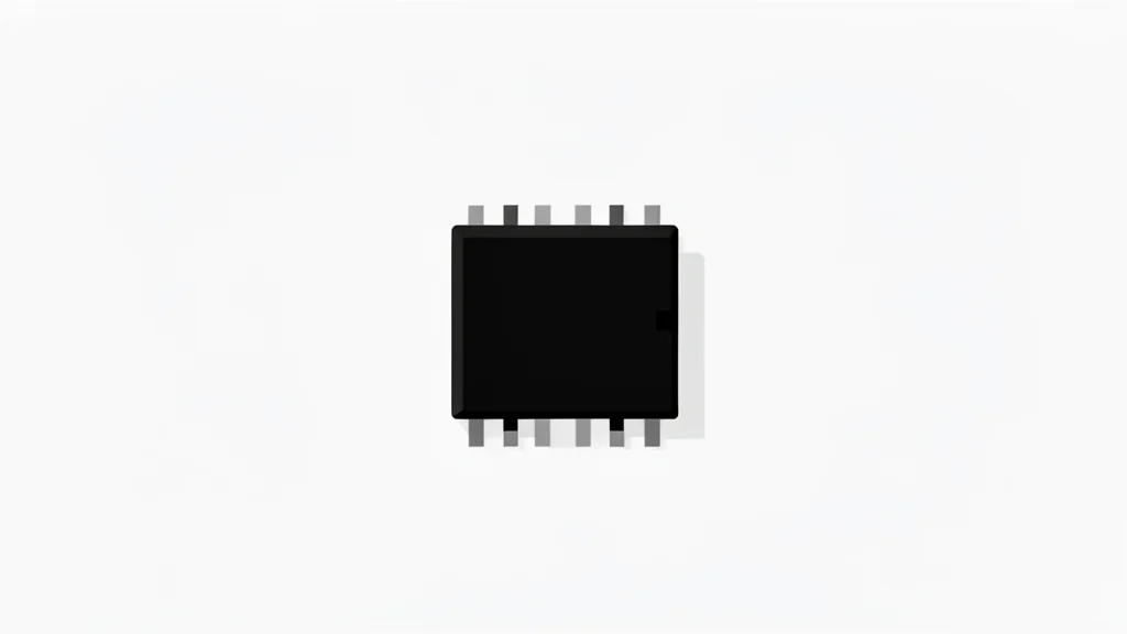 A small black rectangular computer memory chip rests on a clean white laboratory surface.