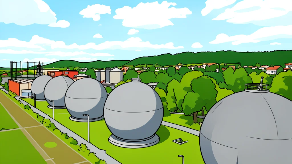 A large industrial hydrogen storage tank standing in a field