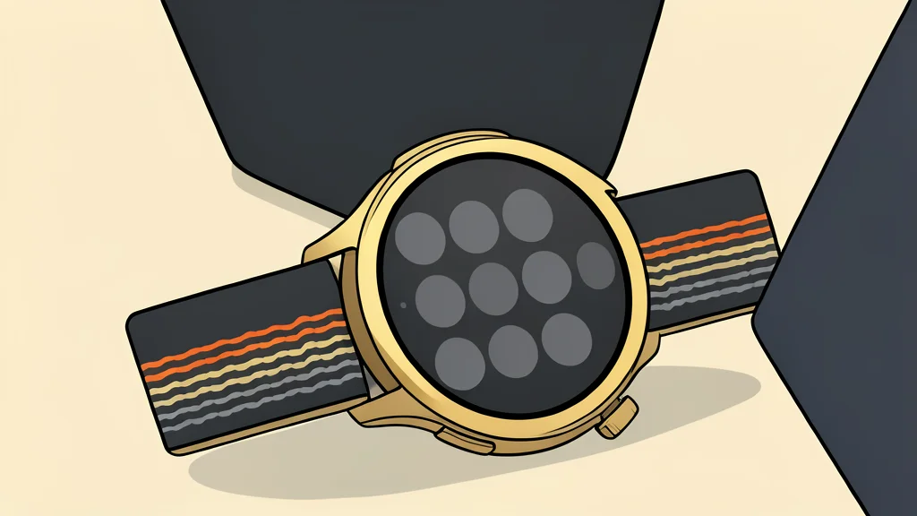 A sleek, modern smartwatch with a round face and a textured strap resting on a wooden surface