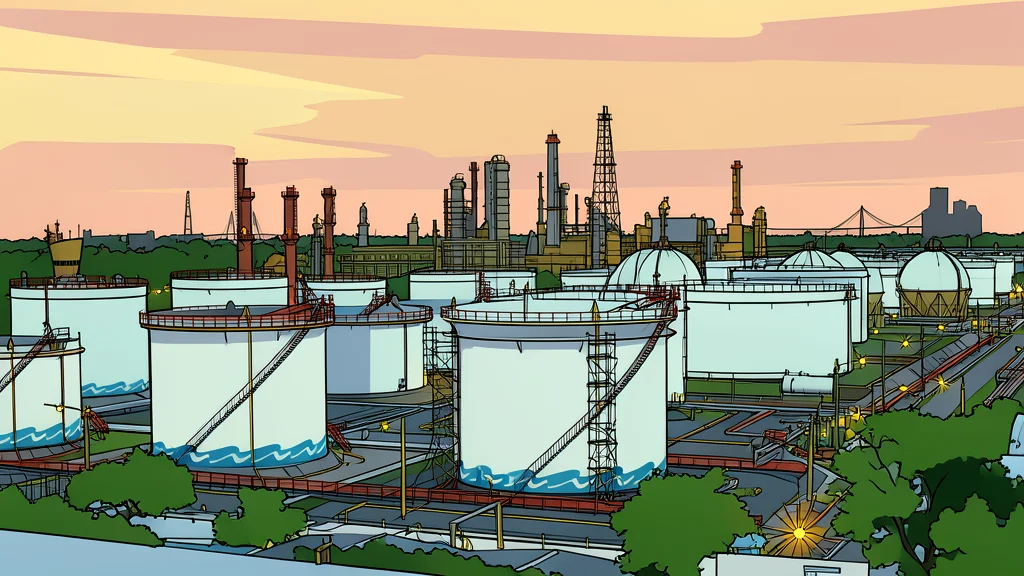 A network of large industrial steel pipelines stretching across a rugged landscape