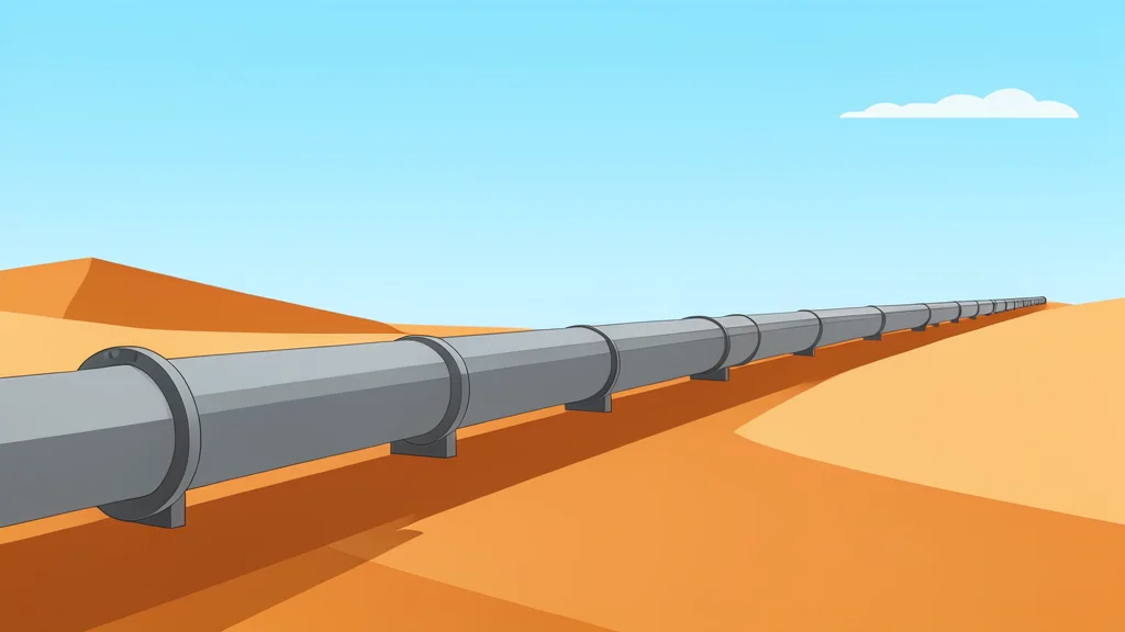 A long pipeline stretching across a desert landscape