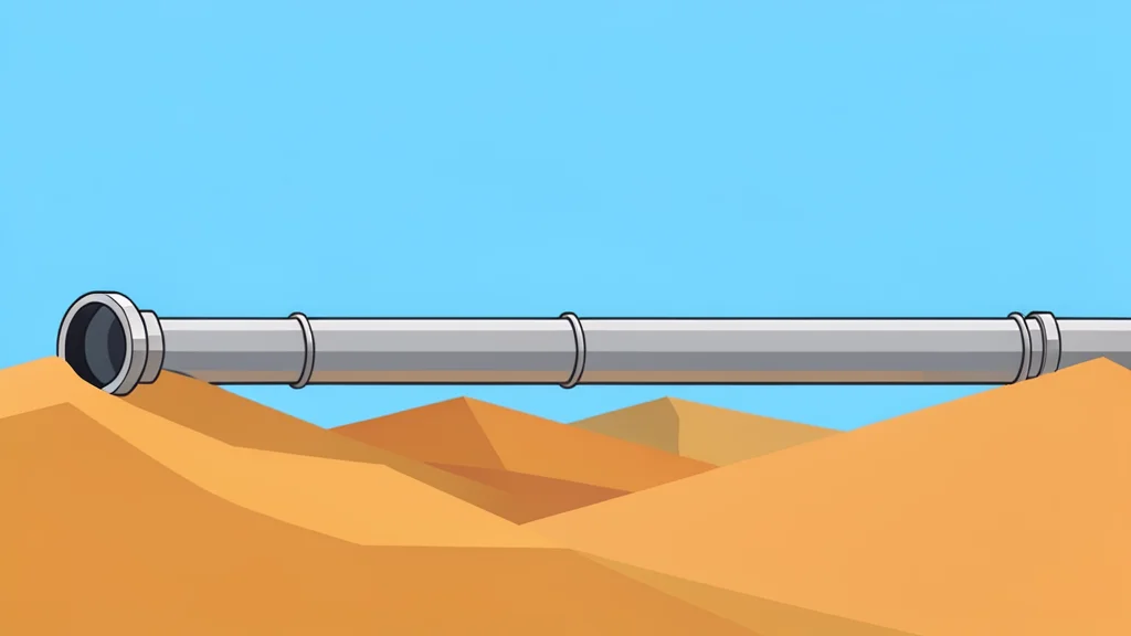 A long, metallic pipeline stretching across a desert landscape