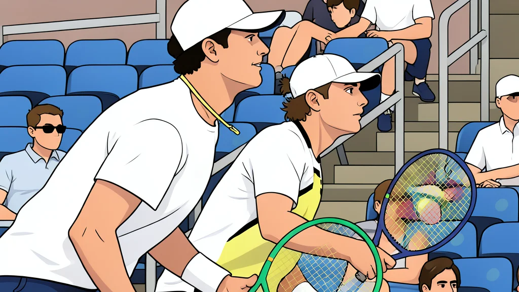 A flat vector illustration of a red clay tennis court with white lines and a central net.