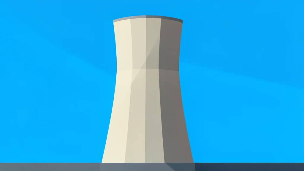 A large industrial cooling tower structure standing against a clear sky