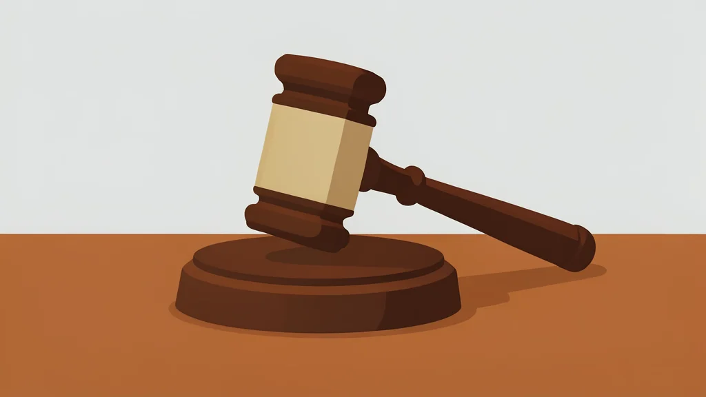 A heavy wooden gavel resting on a polished desk surface