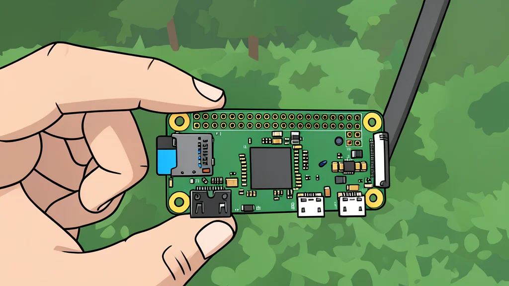 A small green circuit board with a micro-USB port and gold pins resting on a wooden desk surface.