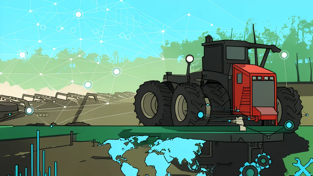 A large agricultural tractor parked in a green field