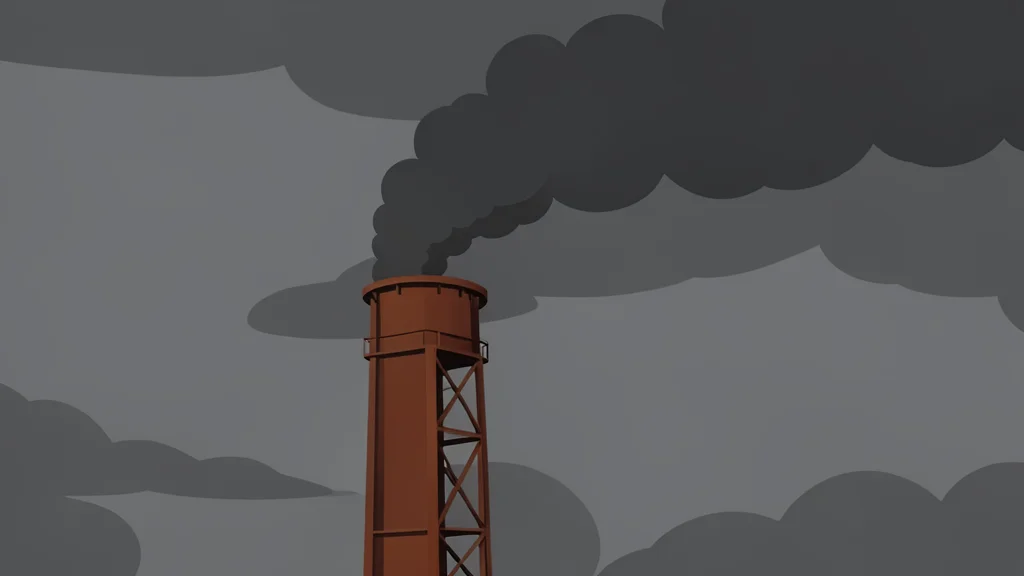A large industrial smokestack releasing a plume of white steam into a clear blue sky