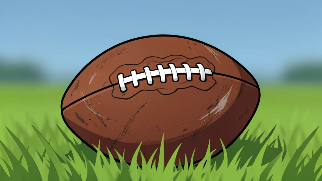 A vintage football resting on a green grass field