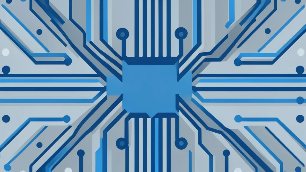 A close-up view of a complex silicon wafer with intricate circuit patterns