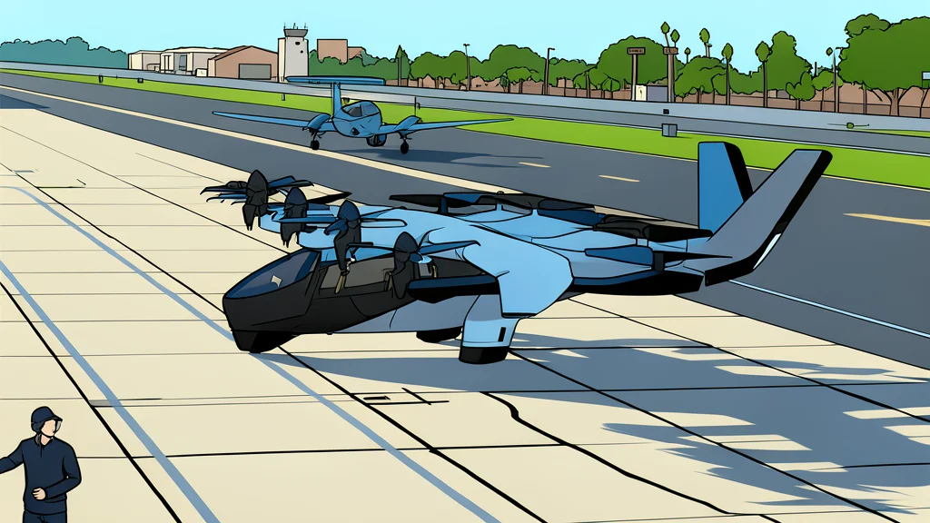 A sleek white electric aircraft parked on a tarmac next to a large industrial charging station with thick cables coiled neatly on the ground.