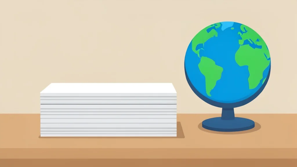 A stack of government bond certificates resting on a wooden desk next to a globe
