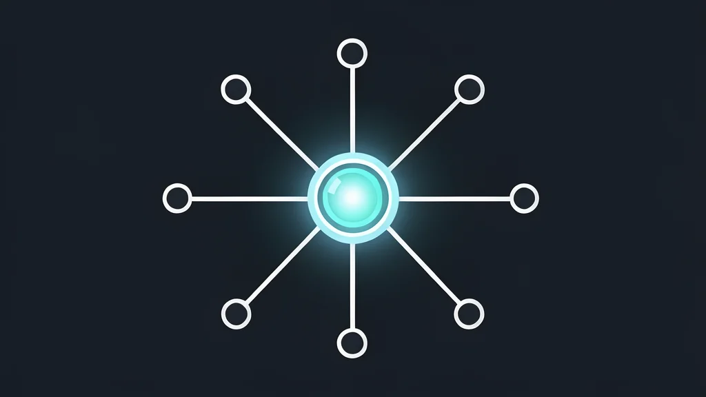 A glowing digital network node connected by thin lines