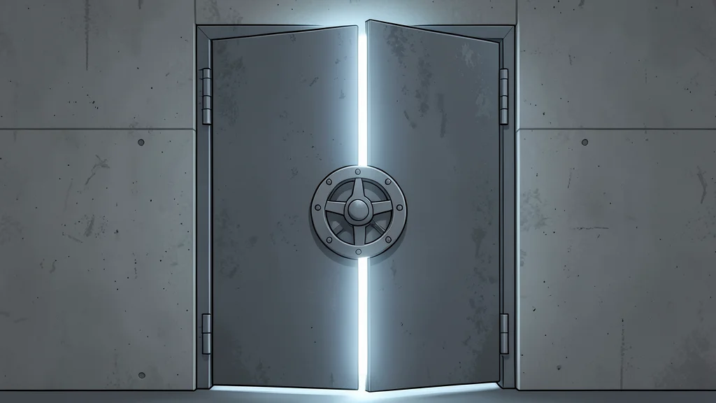 A heavy iron gate standing before a glowing digital horizon