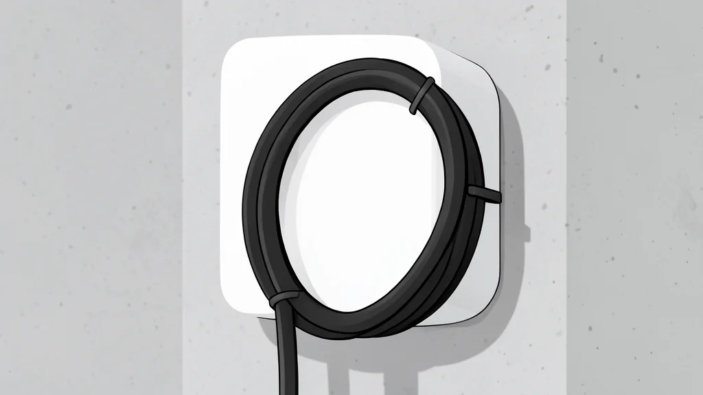 A white wall-mounted charging unit with a coiled black cable resting on a concrete driveway